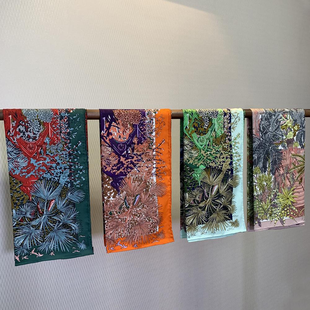90cm Hot Luxury Brand Manual Hand Rolled Twill Silk Scarf Women Curled Square Scarves Echarpes Foulards Femme Wrap Bandana Hijab