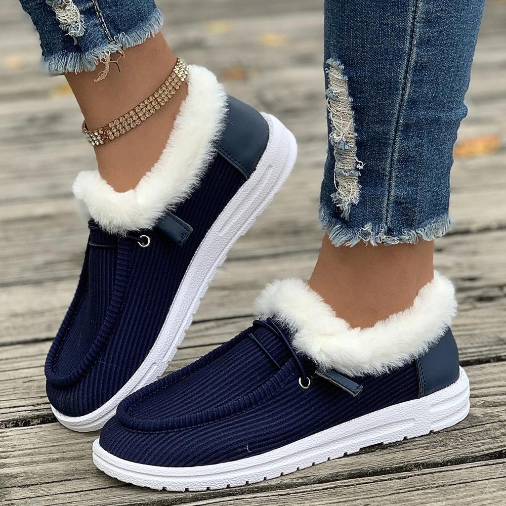 Fashion Women Warm Casual Winter New Plush Ankle Snow Boots Flats Female Casual Cotton Shoes Ladies Solid Round Toe Sports Loafers Women