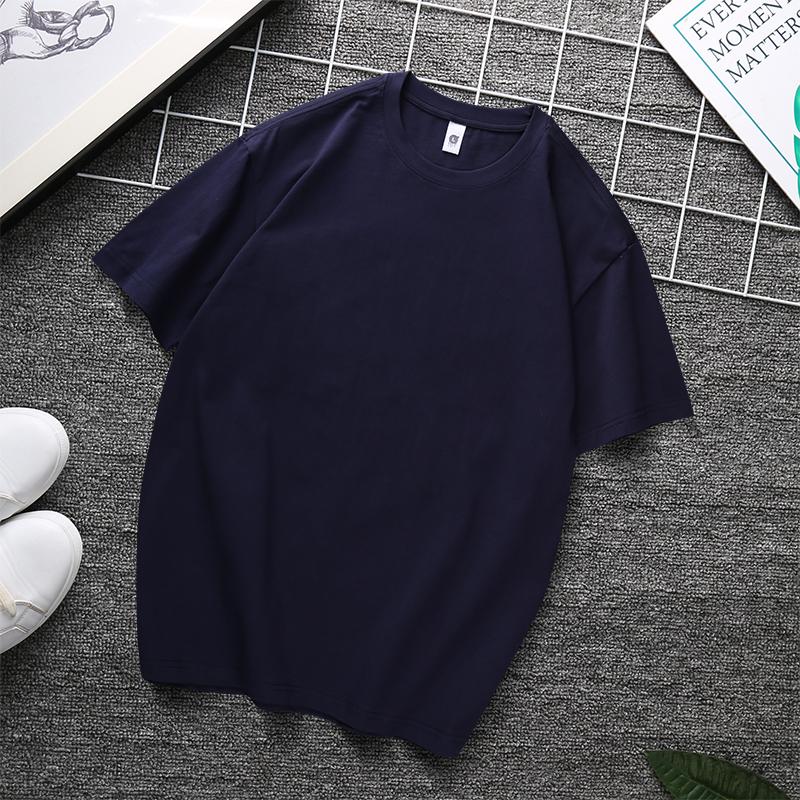 Zirunking Long-staple Cotton Short-sleeved T-shirt Unisex Top Youth Casual Solid Color Loose Round Neck Half-sleeved Top CHANGRONG