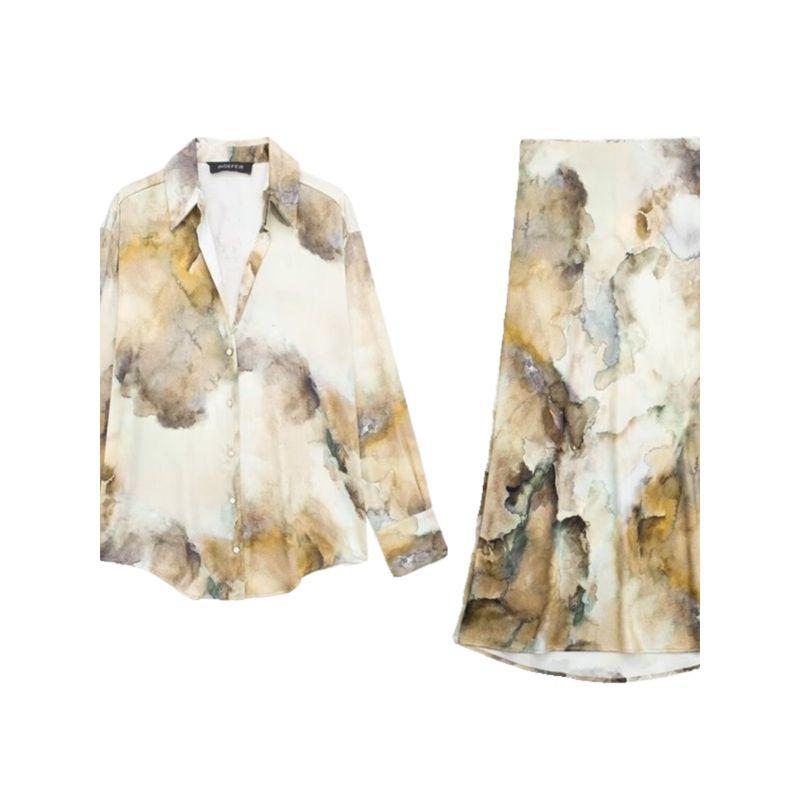 Fashion Style 2024 Spring New Arrival Women's Clothing Loose Temperament Tie-Dyed Silk Satin Textured Shirt 6962025 703