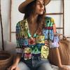 Sweet Cute Women's Shirt Casual Loose Comfortable Button Lapel Fashion Shirt Cartoon Cat Print Long Sleeve Womens Blouses Spring
