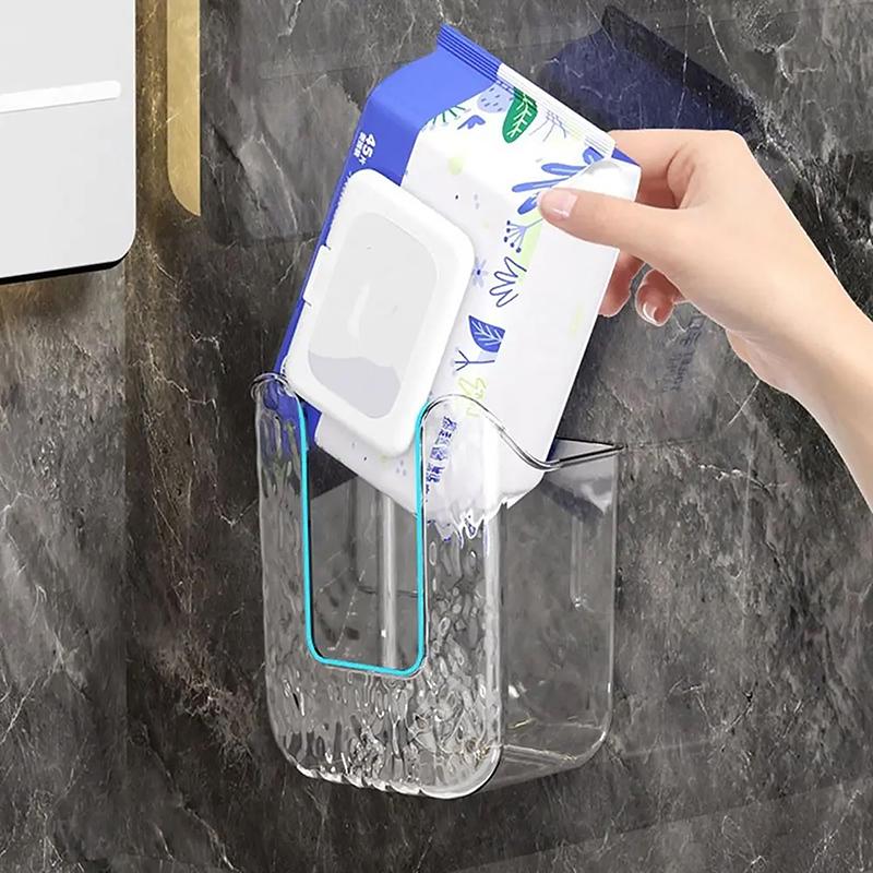 Plastic Wall Mounted Tissue Box Self-Adhesive Punch Free Paper Towel Holder Upside Down Space-Saving Napkin Container Bathroom