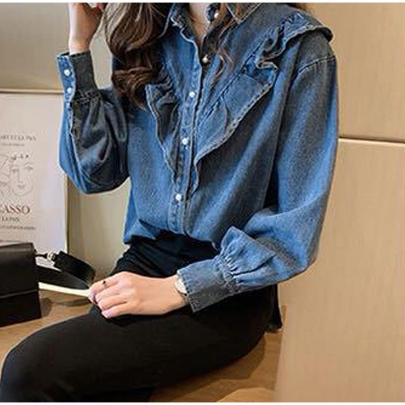 Women's Denim Shirt Loose Double Pocket Long Sleeved Versatile Casual Coat Shirt Women Fashion Jean Jackets Spring Autumn Trend 2025