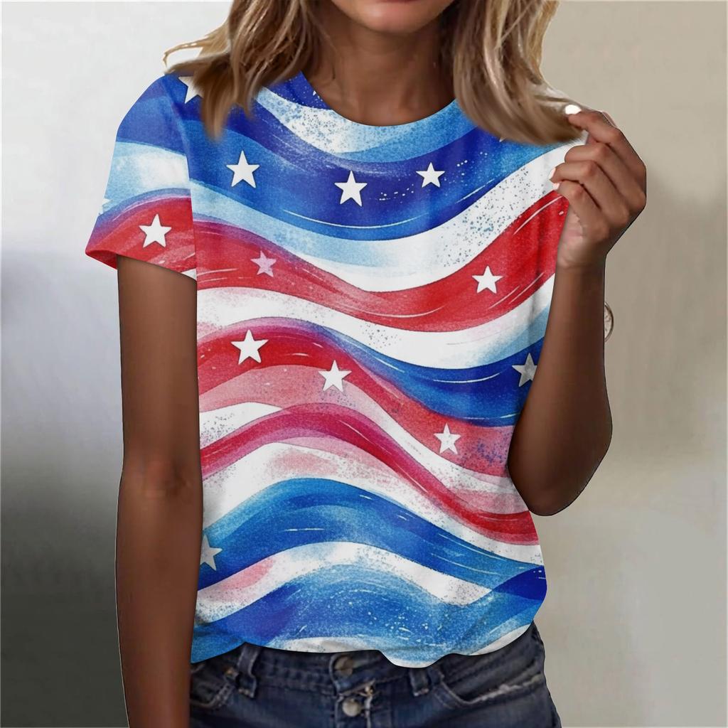 Women's Fashion Casual Printed Round Neck Short Sleeved T-Shirt Top T-Shirt Top Top