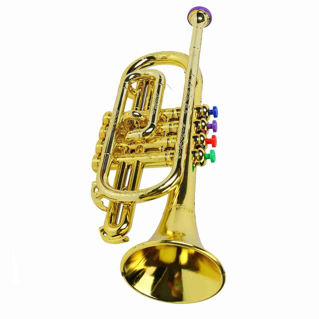 Gold Kid Trumpet Toy with 4 Colored Keys Interesting Educational Musical Children Trumpet Toy