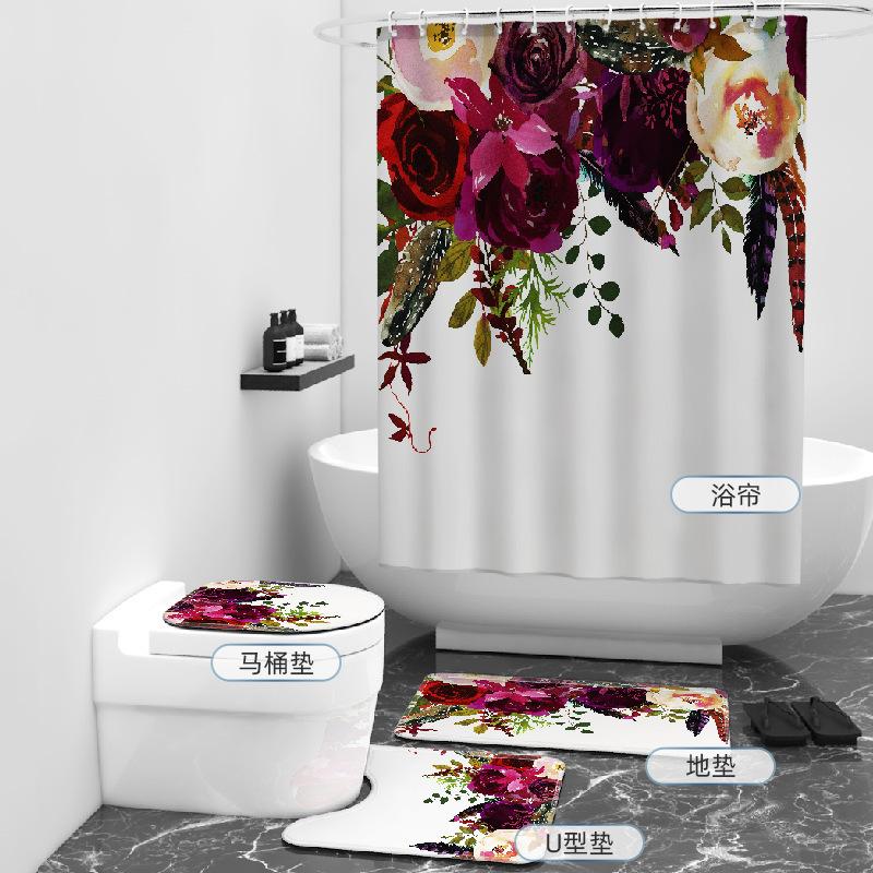 Plants, Flowers, Non-Punching Shower Curtains, Flowers, Digital Printing Shower Curtains, Shower Curtains Four-Piece Set
