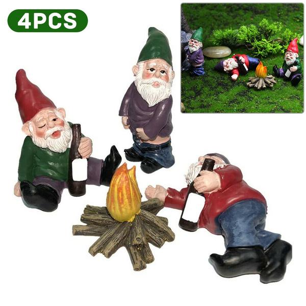 4pcs/set Fairy Garden Decorations My Little Friend Drunk Gnome Dwarfs Statue