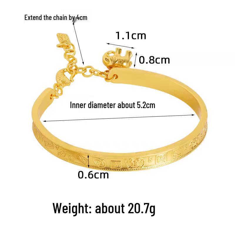 Счастливое слово Слон Открытый браслет: Новый китайский элегантный браслет песочного золота