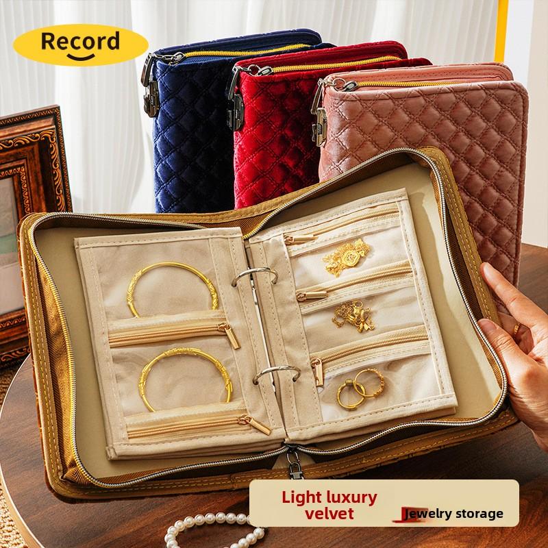 Light-luxury Velvet Jewelry Organizer Clutch Bag with Combination Lock Portable Travel Case 5 Inner Pockets Gift