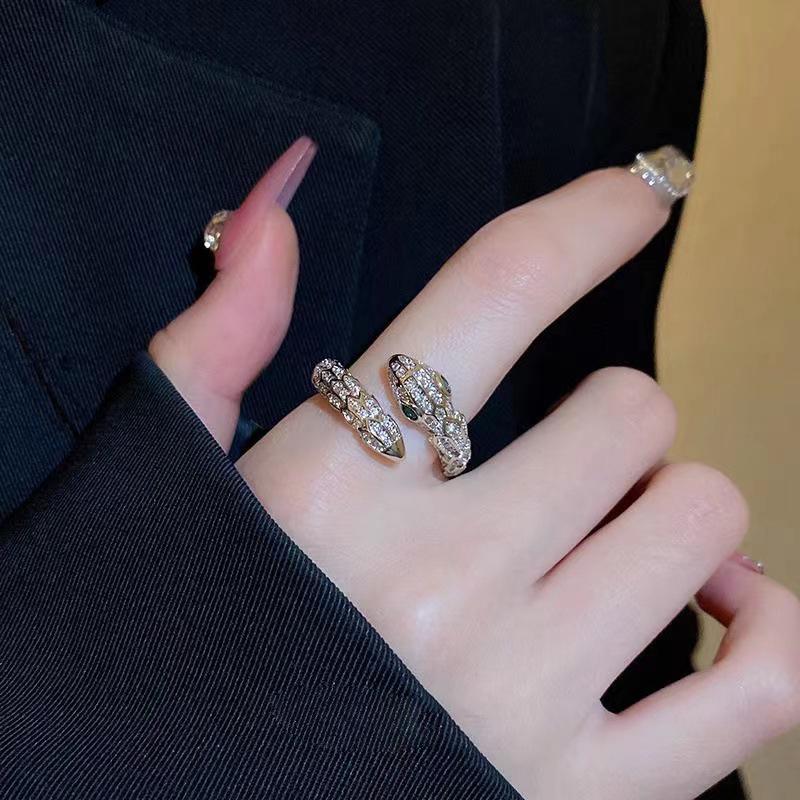 Retro Sliver Color Snake Zircon Open Rings For Women Men Y2K Exquisite Shiny