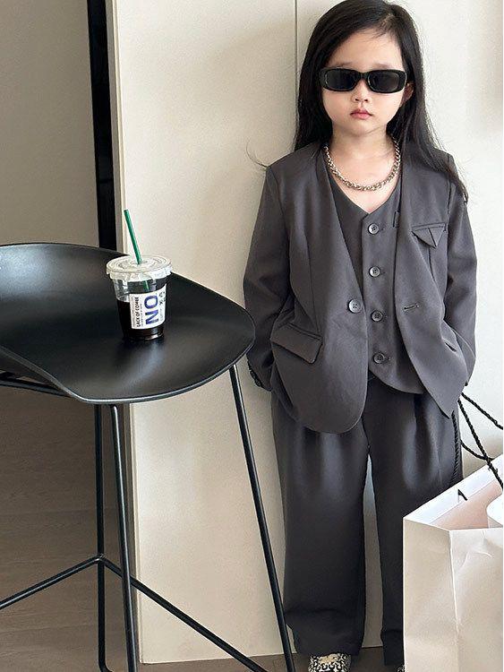 Осень 2025 Девочки Костюм-конфетка из 3 предметов - Блейзер в корейском стиле