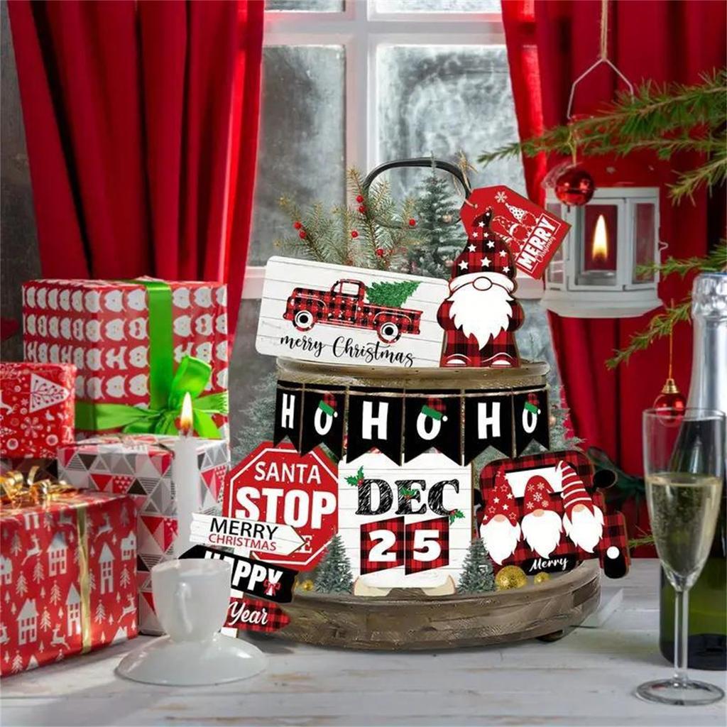 Рождественские украшения для многоярусного подноса, рождественский декор для стола, рождественский декор для зимней фермы, домашнего декора, полки для вечеринки(8pc)