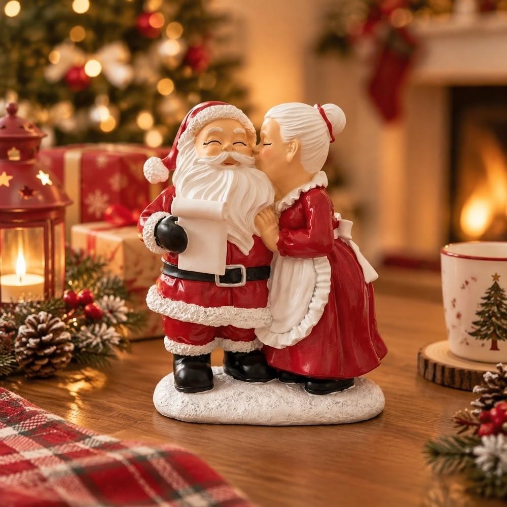 Vintage Style Santa Couple Statue Resin Santa Claus Figurine Xmas Mini Sculpture Festive Tabletop
