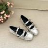 Inner Height Increase Flat Bottom Round Head Mary Jane Shoes Women's 2025 Summer New Cross-strap Soft-soled Ballet Shallow Mouth Single Shoes
