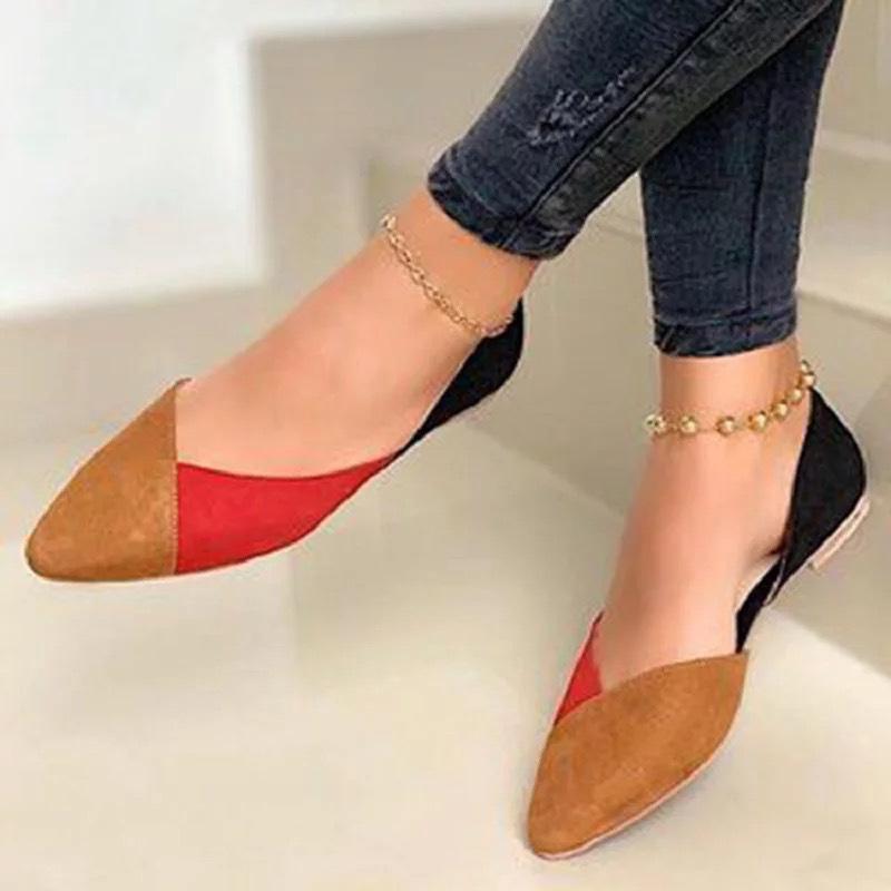 Spring and Summer Footwear Plus Size Pointed Shallow Mouth and One Pedal Casual Flat Bottom Color Matching Shoes Women's Shoes