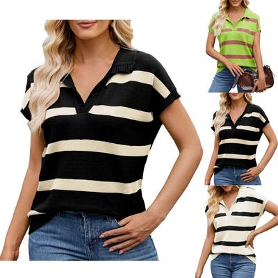 Модный повседневный полосатый свитер с лацканами, жилет, свитер