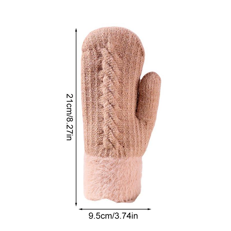 1Pair Cute Fashion Knit Mittens Winter Warm Plus Velvet Soft Thicken Cycling Mittens