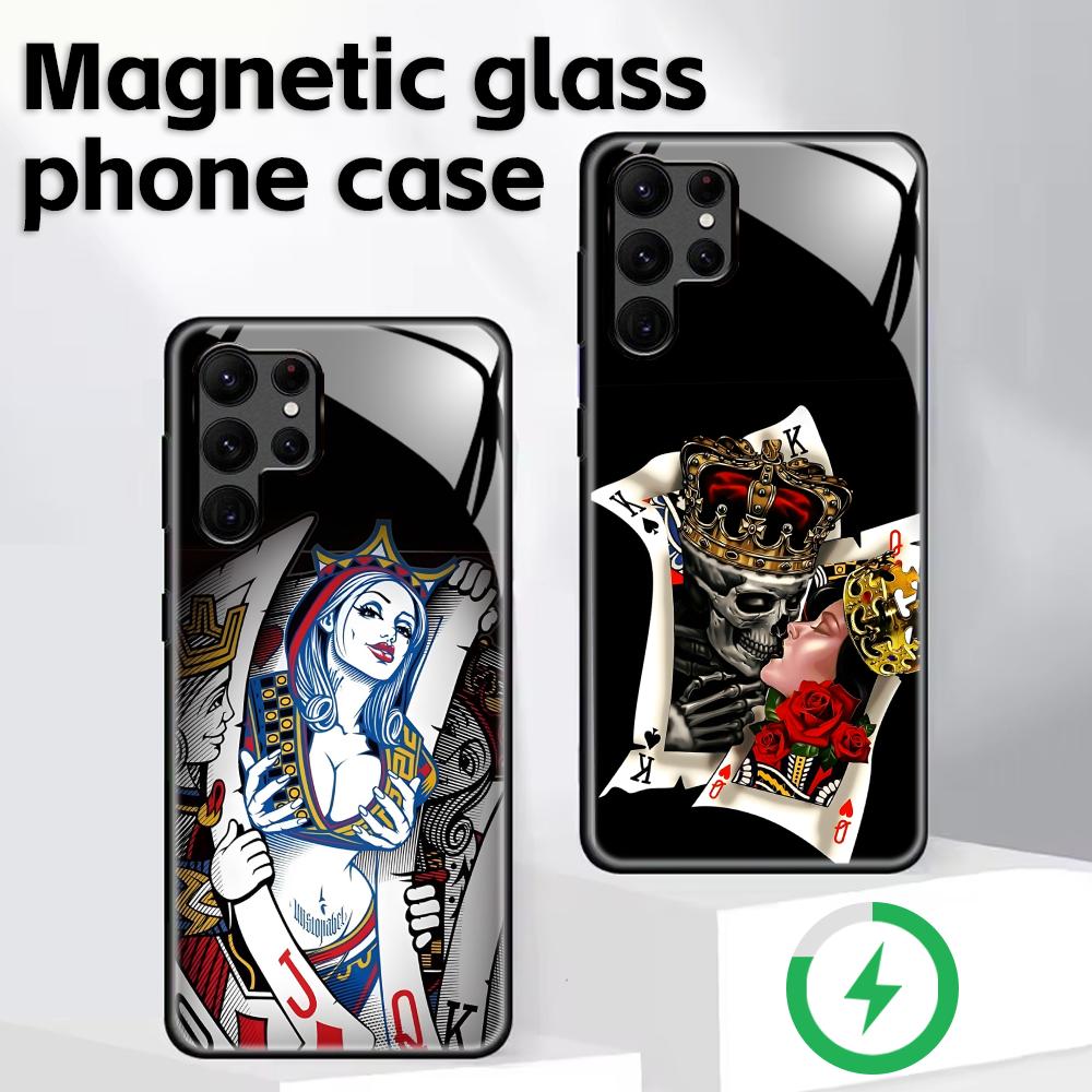 poker Phone Case For Samsung S26 S25 S24 S23 S22 S21 Plus Ultra Note20 Glass Magnetic Case
