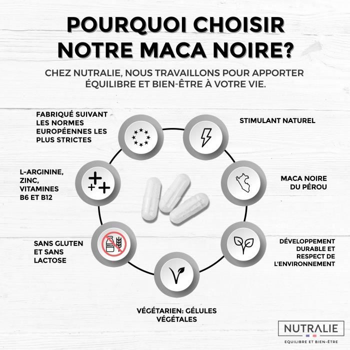 MACA 24000 mg + L-Arginine, Zinc et vitamines B6 et B12 - 120 Gélules NUTRALIE