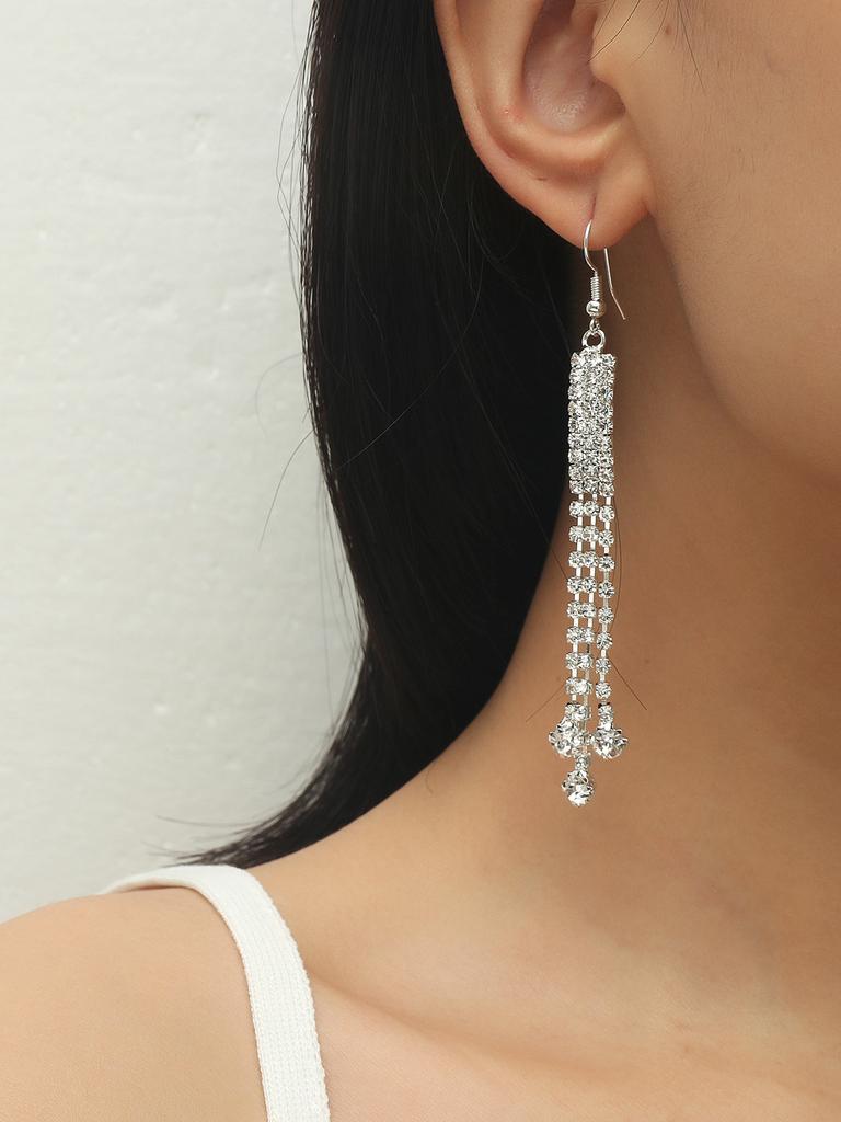 Премиальные супер яркие серьги с длинной бахромой, полностью инкрустированные бриллиантами