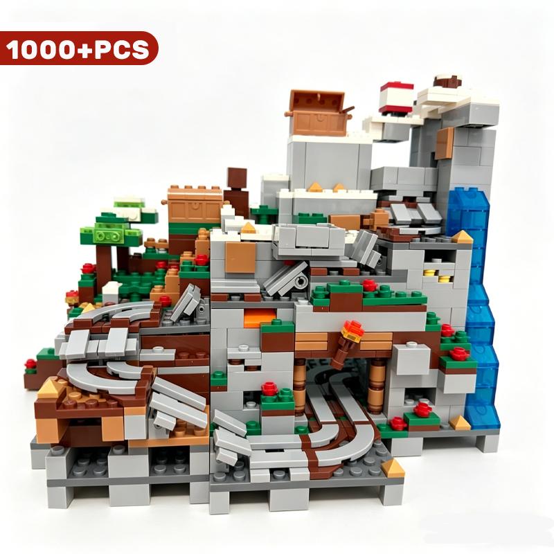1000PCS DIY Castle Adventure Building Blocks Set with Animals Mine Cart Track Waterfall Trees Creative Toy for Birthday Gift