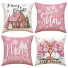 Christmas Pink Set Pillow Linen Letter Print Party Decoration Cushion Cover Living Room Sofa Pillow