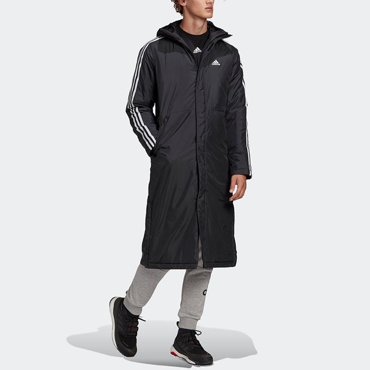 adidas Длинное утепленное пальто с боковым разрезом и принтом логотипа Мужская верхняя одежда черного цвета GF0000