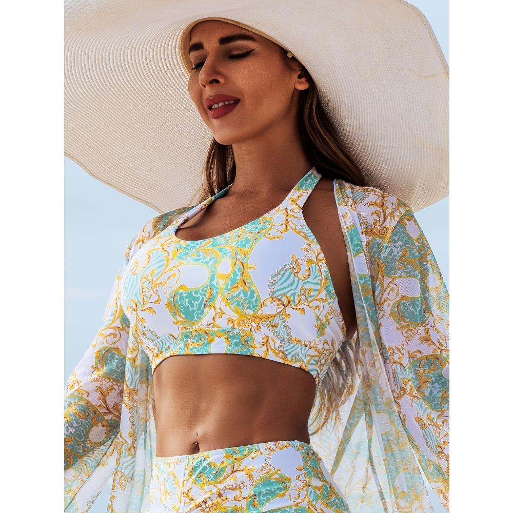 2025 New Stylish Bikini Three-Piece Set with Cover-Up