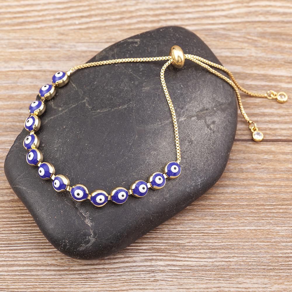 New Fashion Design Rainbow Handmade Beads Inlaid With Turkish Evil Eye Bracelet Women Adjustable Party Jewelry Lucky Gifts