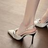 Pointed Single Shoes High Heels Women's Thin Heels Temperament Sandals Spring and Summer Bag Head Empty New Satin Bow