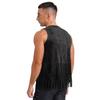 Mens Western Cowboy Vintage Faux Suede Tassel Vest Tops Open Front Rivets Fringe Waistcoat Jacket Festival Rave Party Clubwear