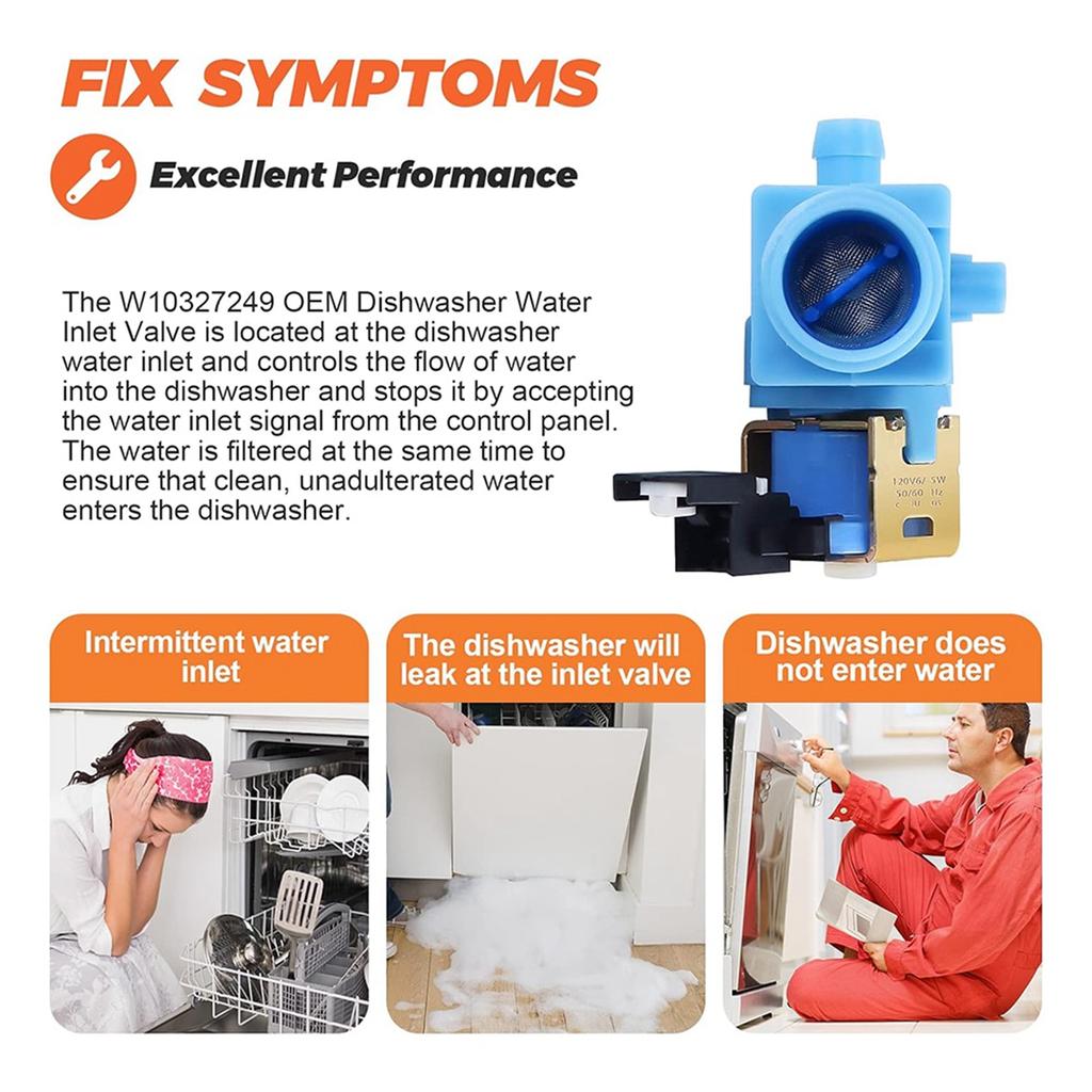 W10327249 W10327250 Клапан впуска воды для посудомоечной машины, подходит для Whirlpool, Kenmore 665 662 Series, для Kitchenaid, заменяет W11130743