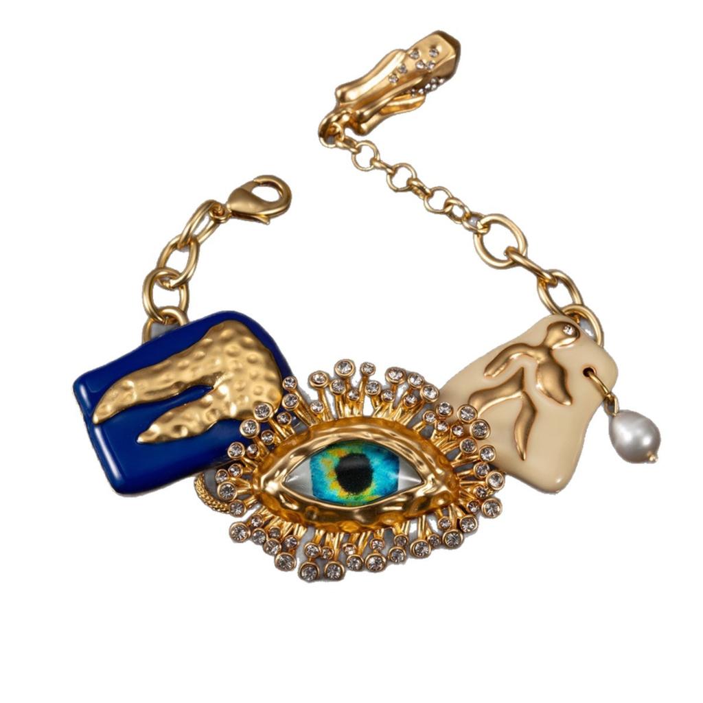 Schiaparelli schiaparelli золотой глаз дьявола средневековый набор украшений винтажные эмалированные серьги-гвоздики Европа и Америка