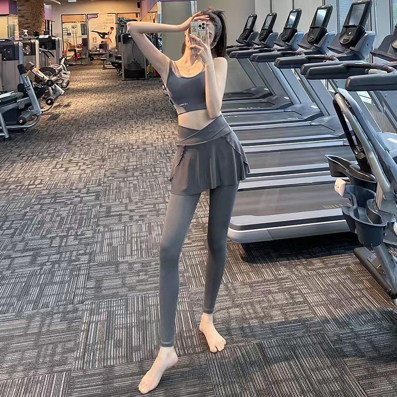 Поддельные двухсекционные суперэластичные сетчатые юбки для йоги, брюки с высокой талией, закрывающие бедра, танцевальные брюки для фитнеса