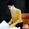 Элегантный женский топ с V-образным вырезом, длинным рукавом и кружевом, на бархатной подкладке