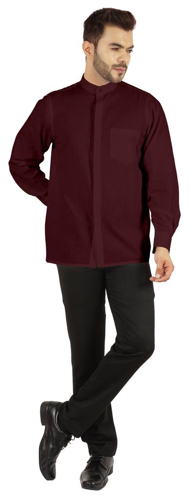 BestMan Мужская однотонная рубашка на пуговицах с китайским воротником и планкой спереди для формального случая