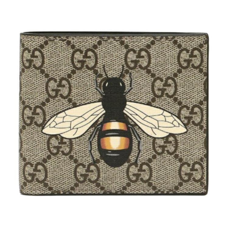 Gucci Логотип с принтом пчелы Короткий складной кошелек из холста и кожи Мужской кошелек Эбеновое дерево 451268K5V1N8666