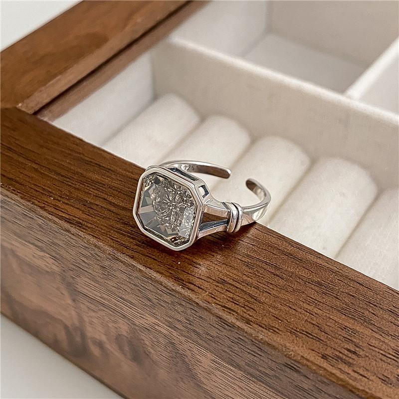 Уникальное кольцо из стерлингового серебра 925 пробы с квадратным камнем для женщин, ювелирные изделия, винтажное кольцо с открытым пальцем, аллергия для вечеринки, подарка на день рождения