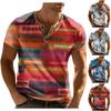Men'S Printed T-Shirt Outdoor Retro Button Loose Short Sleeve Top