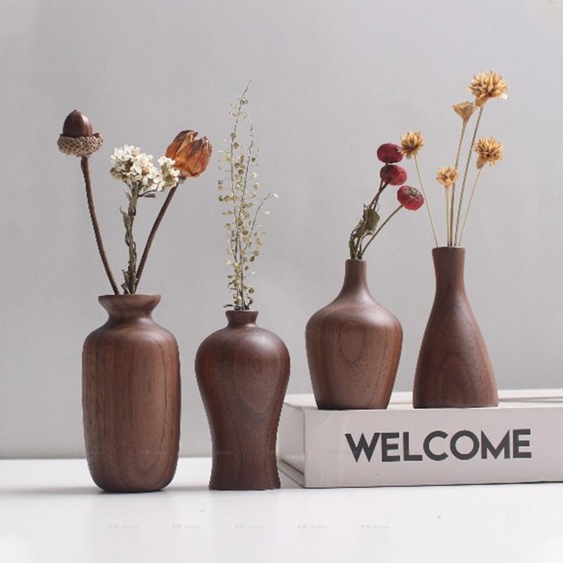 Wooden Crafts Walnut Flower Ware Solid Wood Vase Ornament Solid Wood Small Vase