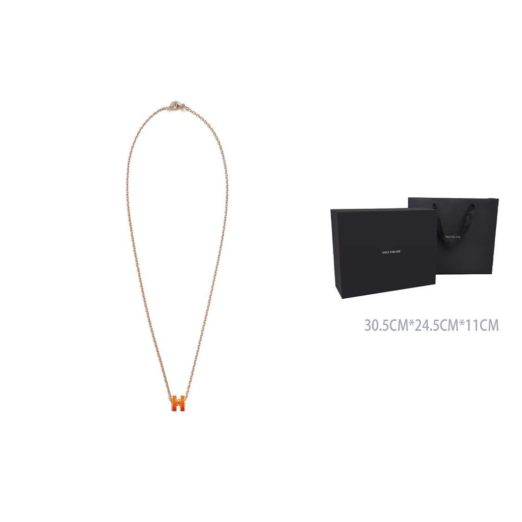 Hermes Мини Кулон Pop H Ярко-оранжевый Позолоченный Ожерелье Женское Ожерелье Розовое Золото H147992FO02