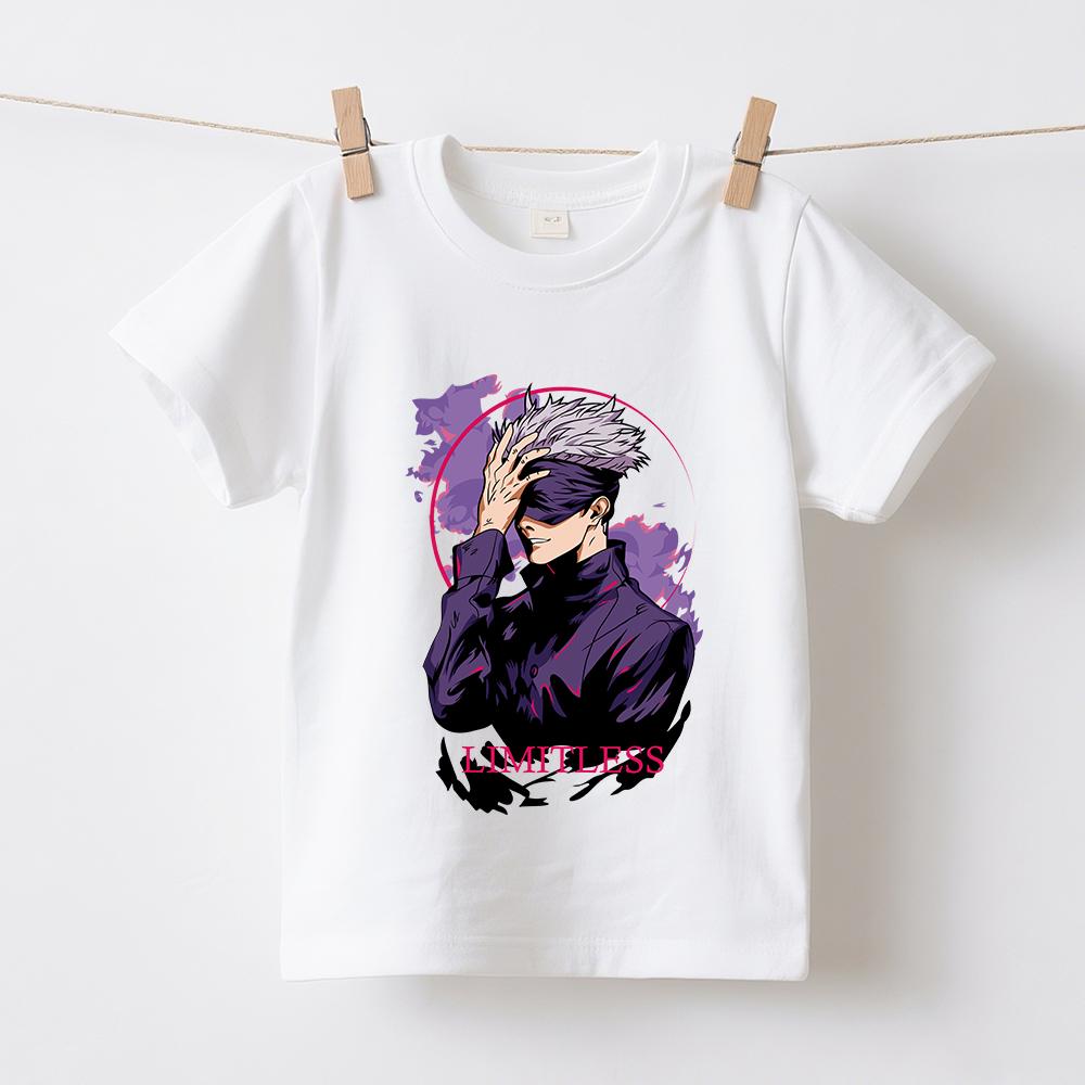 Jujutsu Kaisen Satoru Gojo Anime Print T Shirts for Boys Girls Cotton Soft Casual Tee Kids Short Sleeve Summer Top