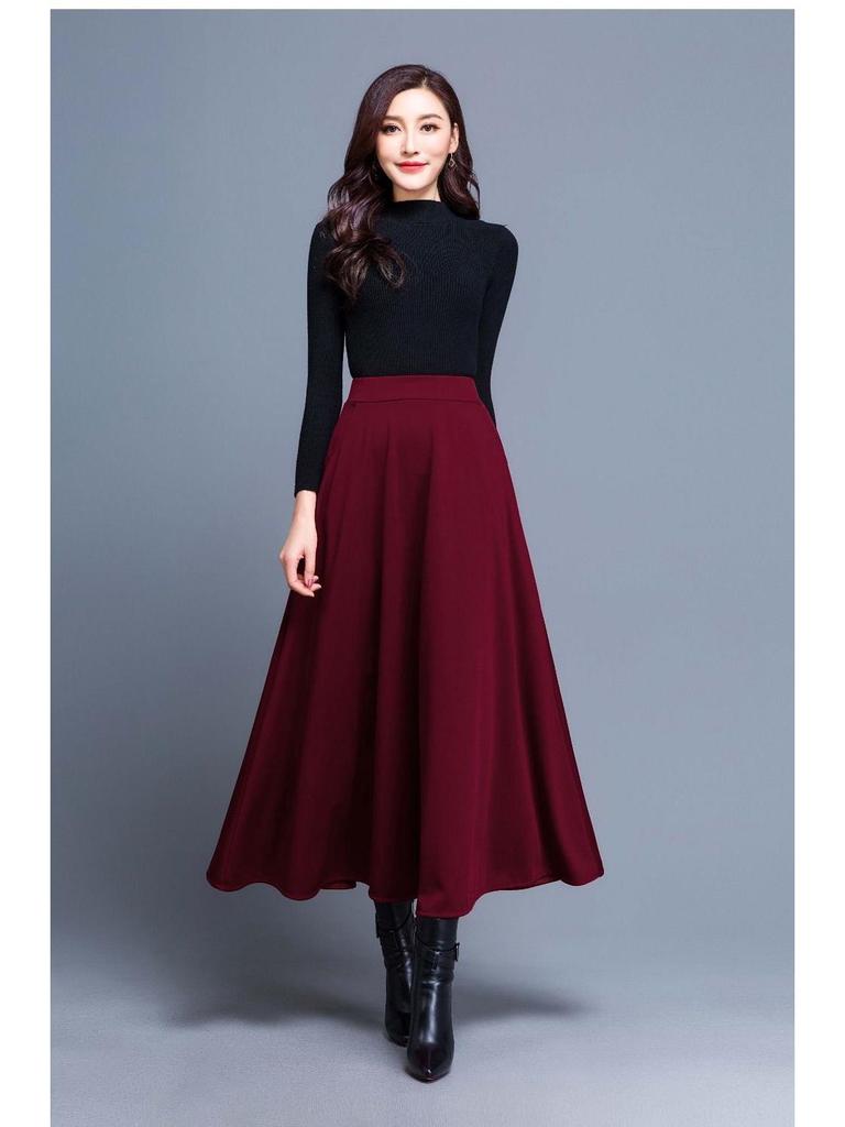 2023 Women's A-Line High Waist Plus Size Solid Color Square Dance Skirt, Half-Length Big Swing, Four Seasons Skirt