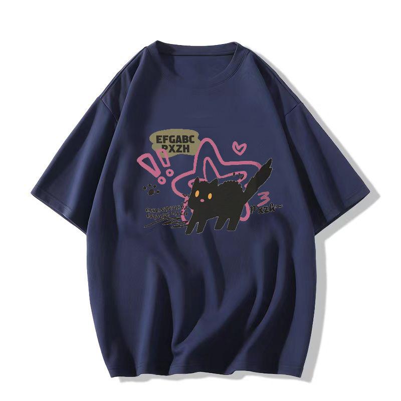 Women Summer Short Sleeve Cartoon Bear Printed Oversize T Shirt Blouse Top