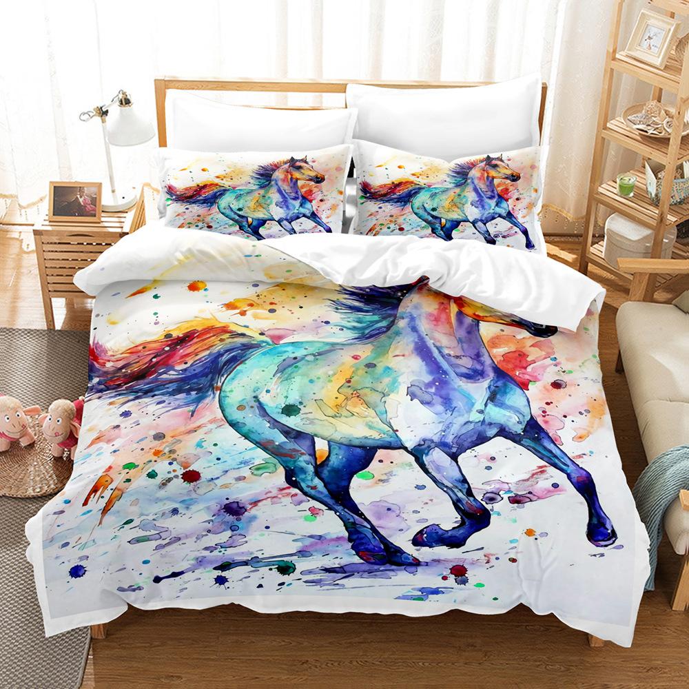 Running White Horse Bedding Set 3D Print Polyester Duvet Cover Single Twin Queen King Size for Home Decoration Birthday Gift