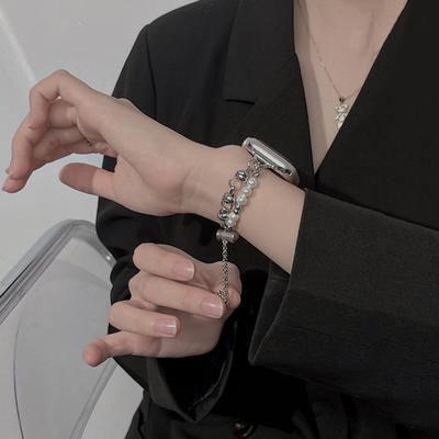 Ремешок для Apple Watch Band 40 мм, 38 мм, 42 мм, 44 мм, 41 мм, 45 мм, женский браслет из жемчужного бисера IWatch 7 SE 6 5 4 3 2 1, металлический браслет