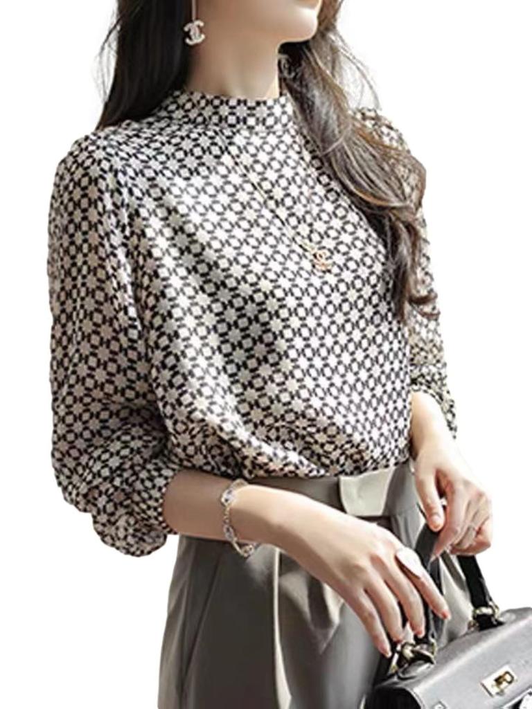 Printed Long Puff Geometric Sheer Stand Band Designed Full Regular Cool Long Sleeve Covers Your Looks Retro Puff Tall Looks 10 Minute Mock Smooth