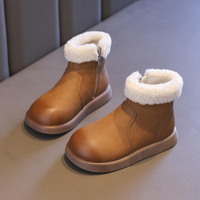 Winter Girl Snow Boots Warm Fluffy Children Cotton Boots for Boys Outdoor Versatile Fashion Causal Kids Ankle Boots Round-toe