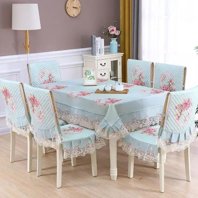 Легкий роскошный волнистый кружевной чехол на стул, утолщенная тканевая подушка для обеденного стола, европейский стиль, большой цветочный скатерть, чехол на стул