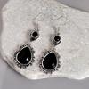 Винтажные серьги-капли с черным камнем, геометрические, треугольные, полые, ювелирные украшения для женщин, девушек